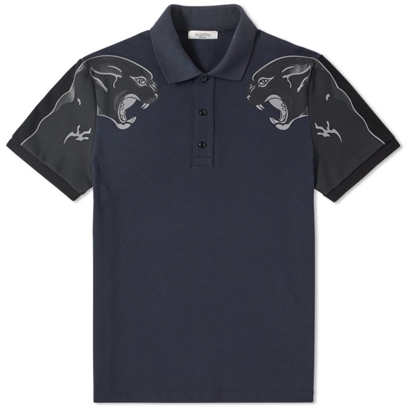 EUC Men’s Size Medium Valentino Panther Souvenir Polo Shirt 110% In Dark Navy